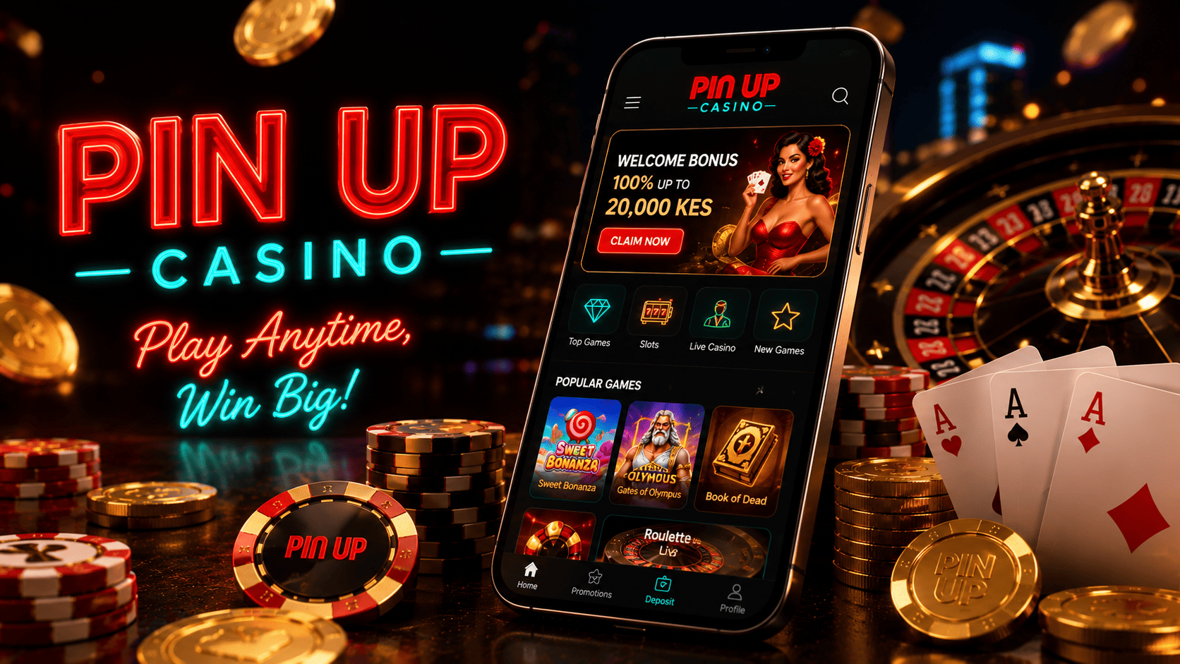 Pin Up Casino app and mobile website on a smartphone